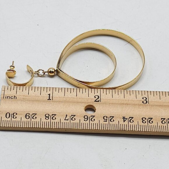 Gold Tone Napier Double Loop Drop Earrings With Stud Back Closure - Picture 5 of 5